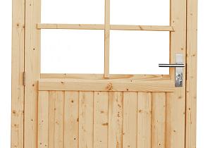 Vuren enkele 6-ruits deur extra breed inclusief kozijn, linksdraaiend, 112 x 201 cm, groen geïmpregneerd.     1023905-02