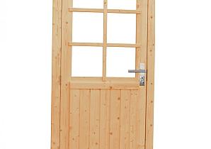 Vuren enkele 6-ruits deur inclusief kozijn, rechtsdraaiend, 90 x 201 cm, groen geïmpregneerd.   1023933