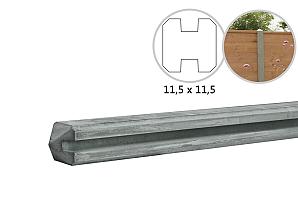 Betonpaal met sleuf en diamant kop t.b.v. schutting 11,5 x 11,5 x 278 cm, grijs tussenpaal, ongecoat.   W13045