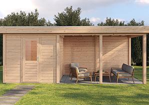 Lugarde tuinhuis 44mm met overkapping Dordrecht 250x250cm + 400cm 