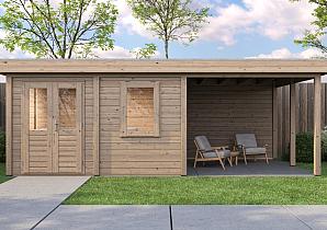 Lugarde Modern tuinhuis 28mm met overkapping Almere 388x388cm + 300cm