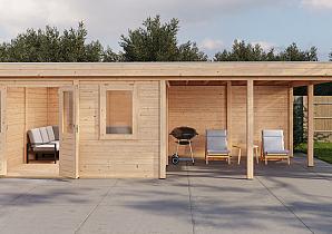 Lugarde Modern tuinhuis 44mm met overkapping Amstelveen 388x388cm + 400cm 