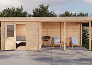 Lugarde Modern tuinhuis 44mm met overkapping Apeldoorn 300x250cm + 400cm