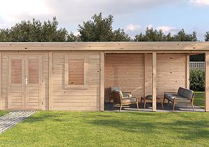 Lugarde Modern tuinhuis 44mm met overkapping Dronten 388x250cm + 400cm 