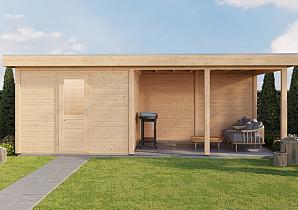 Lugarde Modern tuinhuis 44mm met overkapping Lelystad 300x300cm + 400cm