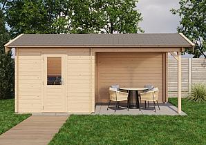 Lugarde Blokhut met overkapping Markelo 250x250cm + 300cm 