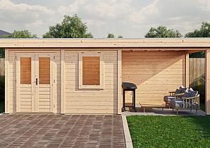 Lugarde Modern tuinhuis 28mm met overkapping Neerkant 388x250cm + 300cm