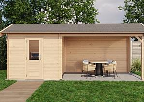 Lugarde Blokhut met overkapping Oldenzaal 250x250cm + 400cm 