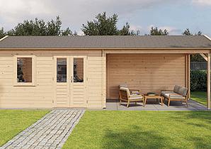 Lugarde Blokhut met overkapping Voorst 400x300cm + 400cm 