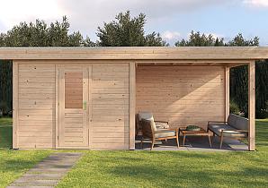 Lugarde Modern tuinhuis 44mm met overkapping Tilburg 300x250cm + 300cm