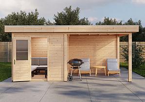 Lugarde Modern tuinhuis 44mm met overkapping Vught 250x250cm + 300cm