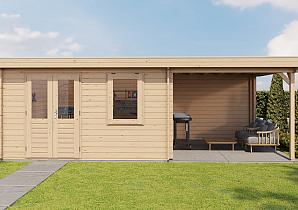 Lugarde Blokhut met overkapping Wehl 400x400cm + 300cm