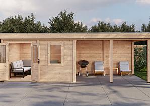 Lugarde Modern tuinhuis 28mm met overkapping Zutphen 388x300cm + 400cm