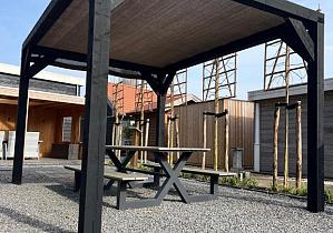 Showmodel Vuren pergola 300 x 400 cm incl dakdoek en 1x zijdoek
