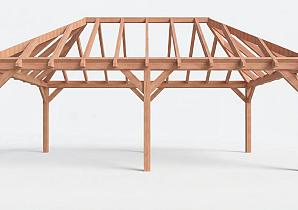 Constructiepakket schilddak | 7660x4105x4030mm | fijnbezaagd Douglas    CP-20.3035