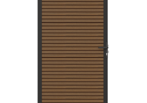 NewTechWood co-extrusie composiet deur in aluminium frame, horizontaal triple, 100 x 195 cm, Teak/zwart.   1073834