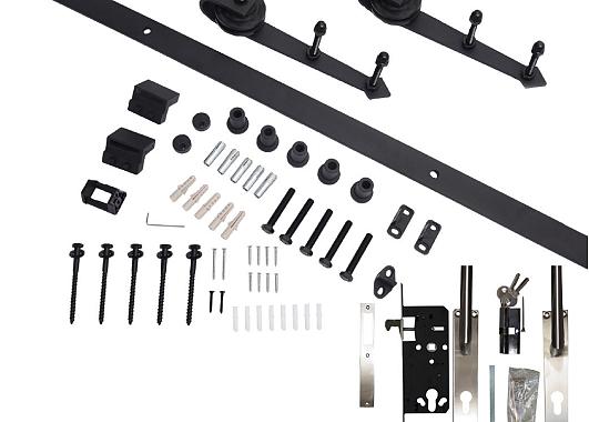 Beslagset zwart schuifdeur systeem pijl enkel    92.0074