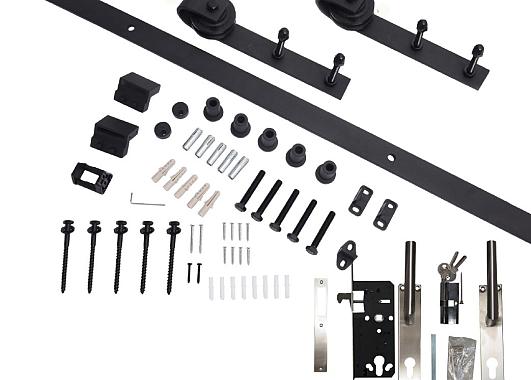 Beslagset zwart schuifdeur systeem recht enkel    92.0072