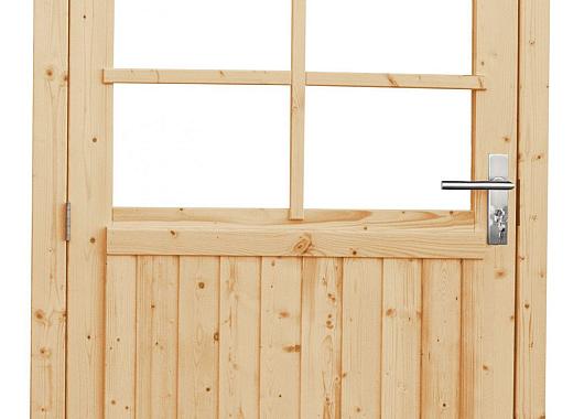 Vuren enkele 6-ruits deur extra breed inclusief kozijn, linksdraaiend, 112 x 201 cm, groen geïmpregneerd.     1023905-02