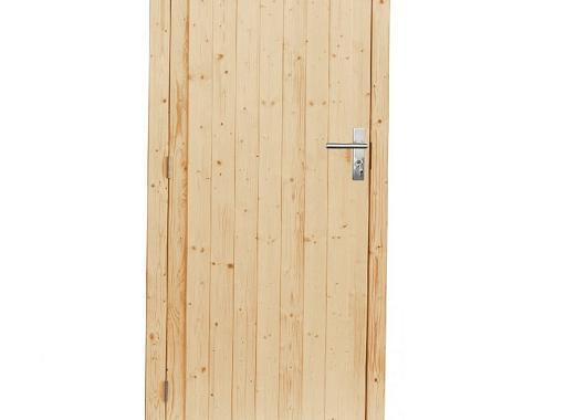 Vuren enkele dichte deur inclusief kozijn, rechtsdraaiend, 90 x 201 cm, groen geïmpregneerd.   1023937