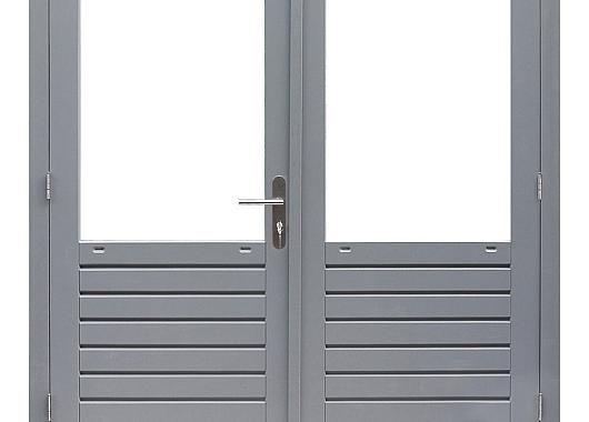 Hardhouten dubbele 1-ruits deur Prestige met dubbelglas, 202 x 221 cm, grijs gegrond.     1017095