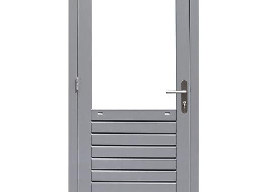 Hardhouten enkele 1-ruits deur Prestige met dubbelglas, linksdraaiend, 109 x 221 cm, grijs gegrond.     1017092