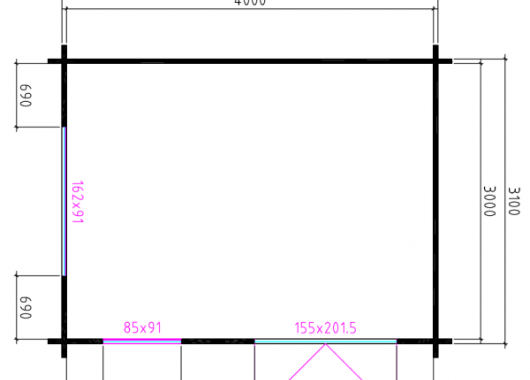 Showmodel Blokhut 4x3 50 mm 470 x 425 cm