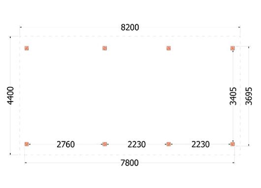 Buitenverblijf Zadeldak XL 8200x4400x4250mm (bxdxh)    52.1167