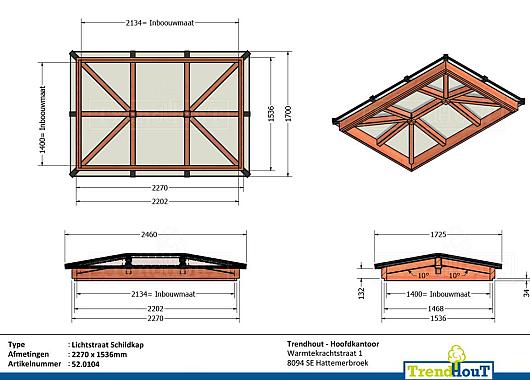Lichtstraat schilddak 2270x1536mm (lxb) incl. gelaagd isolatieglas en profielen    52.0104