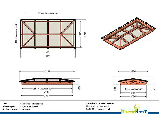 Lichtstraat schilddak 3004x1536mm (lxb) incl. gelaagd isolatieglas en profielen    52.0105