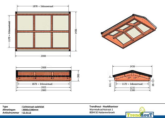 Lichtstraat zadeldak 2000mm, 1300mm diep incl. gelaagd isolatieglas en profielen    52.0112