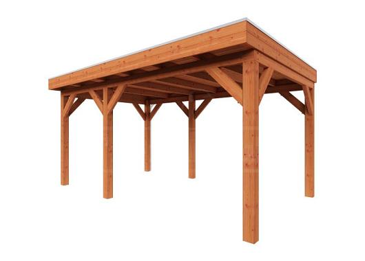 Zelfbouwpakket plat dak traditioneel 4900x3950x2600mm geschaafd Douglas (incl. bev, excl. dakafw.)      ZB-20.1002