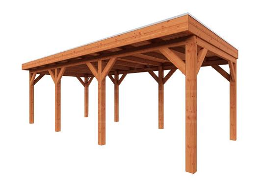 Zelfbouwpakket plat dak traditioneel 7400x3350x2600mm geschaafd Douglas (incl. bev, excl. dakafw.)      ZB-10.1011