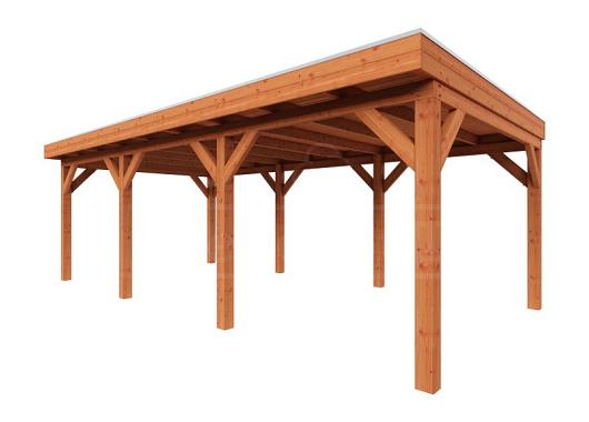 Zelfbouwpakket plat dak traditioneel 7400x3950x2600mm geschaafd Douglas (incl. bev, excl. dakafw.)      ZB-20.1011