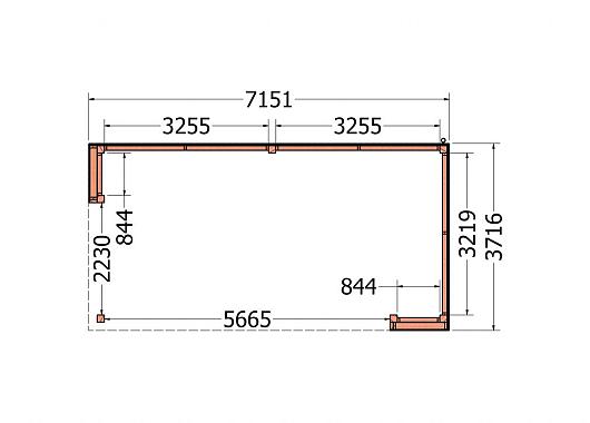 Buitenverblijf Capri 7200x3750x2550mm (bxdxh) model rechts alleen constructie    52.4043