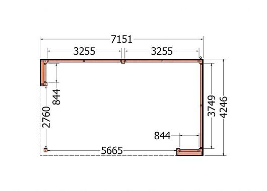 Buitenverblijf Capri 7200x4250x2550mm (bxdxh) model rechts alleen constructie    52.4047