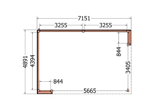 Buitenverblijf Capri 7200x4900x2550mm (bxdxh) model links alleen constructie    52.4020