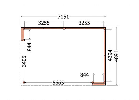 Buitenverblijf Capri 7200x4900x2550mm (bxdxh) model rechts alleen constructie    52.4050
