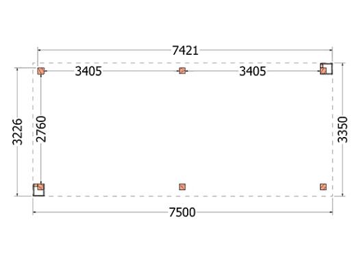 Buitenverblijf Verona model links 7500x3350x2500mm (bxdxh)    52.1111