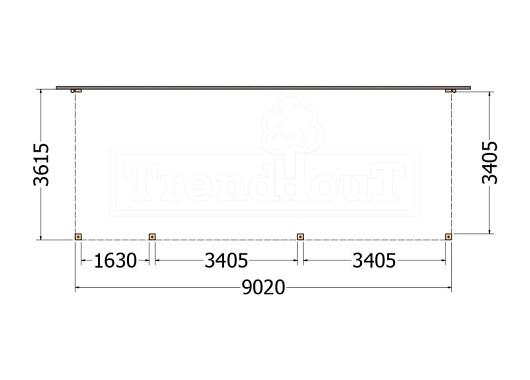 Aanbouwveranda Modena 9050x3650x2700mm (bxdxh) links    52.7318