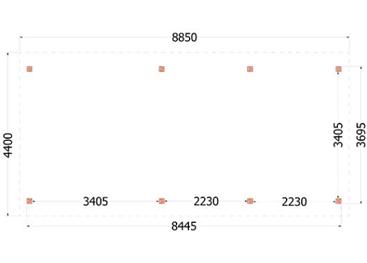 Buitenverblijf Zadeldak XL 8850x4400x4250mm (bxdxh)    52.1173