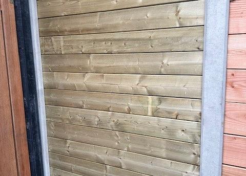 Vuren plankenscherm blokhutprofiel inclusief afdekkap 187 x 224 cm, groen geïmpregneerd.   W31660