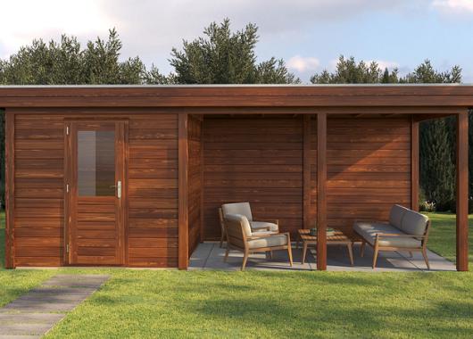 Lugarde tuinhuis 44mm met overkapping Dordrecht 250x250cm + 400cm 