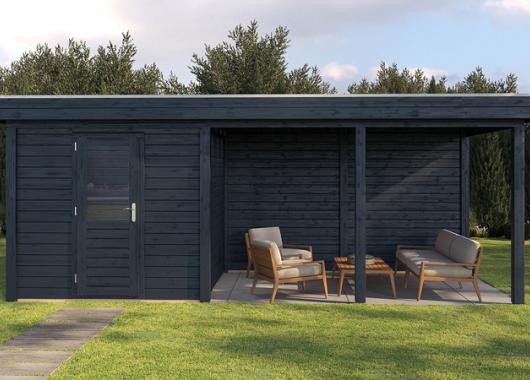 Lugarde tuinhuis 44mm met overkapping Dordrecht 250x250cm + 400cm 