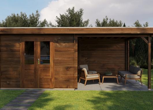 Lugarde Blokhut met overkapping Tiel 300x400cm + 300cm