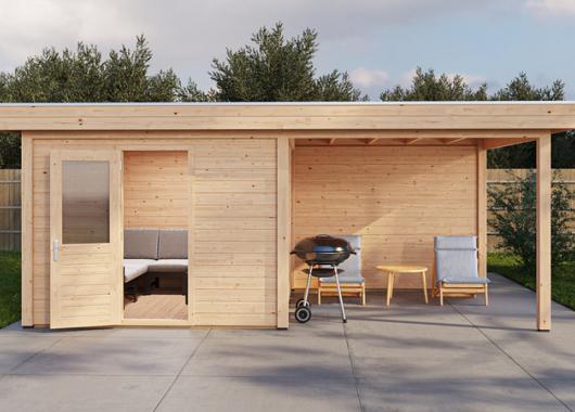 Lugarde tuinhuis 28mm met overkapping Nunspeet 300x300cm + 300cm 