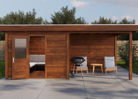 Lugarde tuinhuis 28mm met overkapping Nunspeet 300x300cm + 300cm 