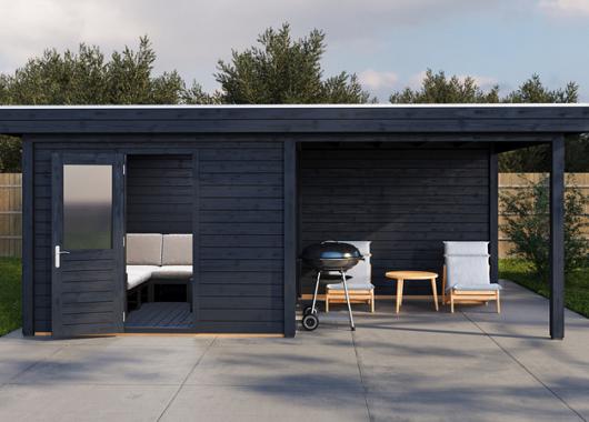 Lugarde tuinhuis 28mm met overkapping Nunspeet 300x300cm + 300cm 