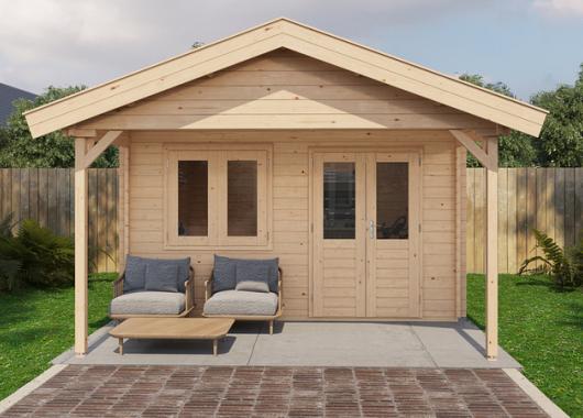 Lugarde Blokhut met overkapping Elburg 400x400cm + 200cm 