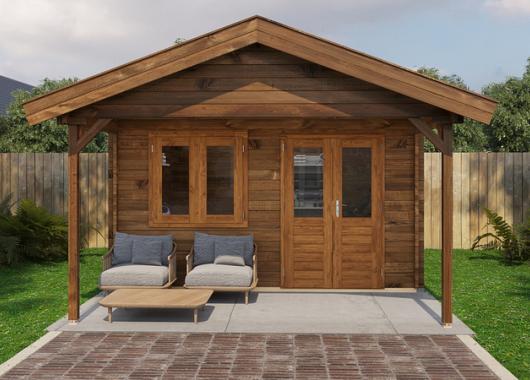 Lugarde Blokhut met overkapping Elburg 400x400cm + 200cm 